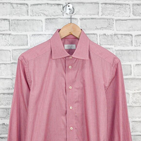 ETON Men's Contemporary Button up Dress shirt in Pink striped cotton sz 15 3/4 - Picture 3 of 5